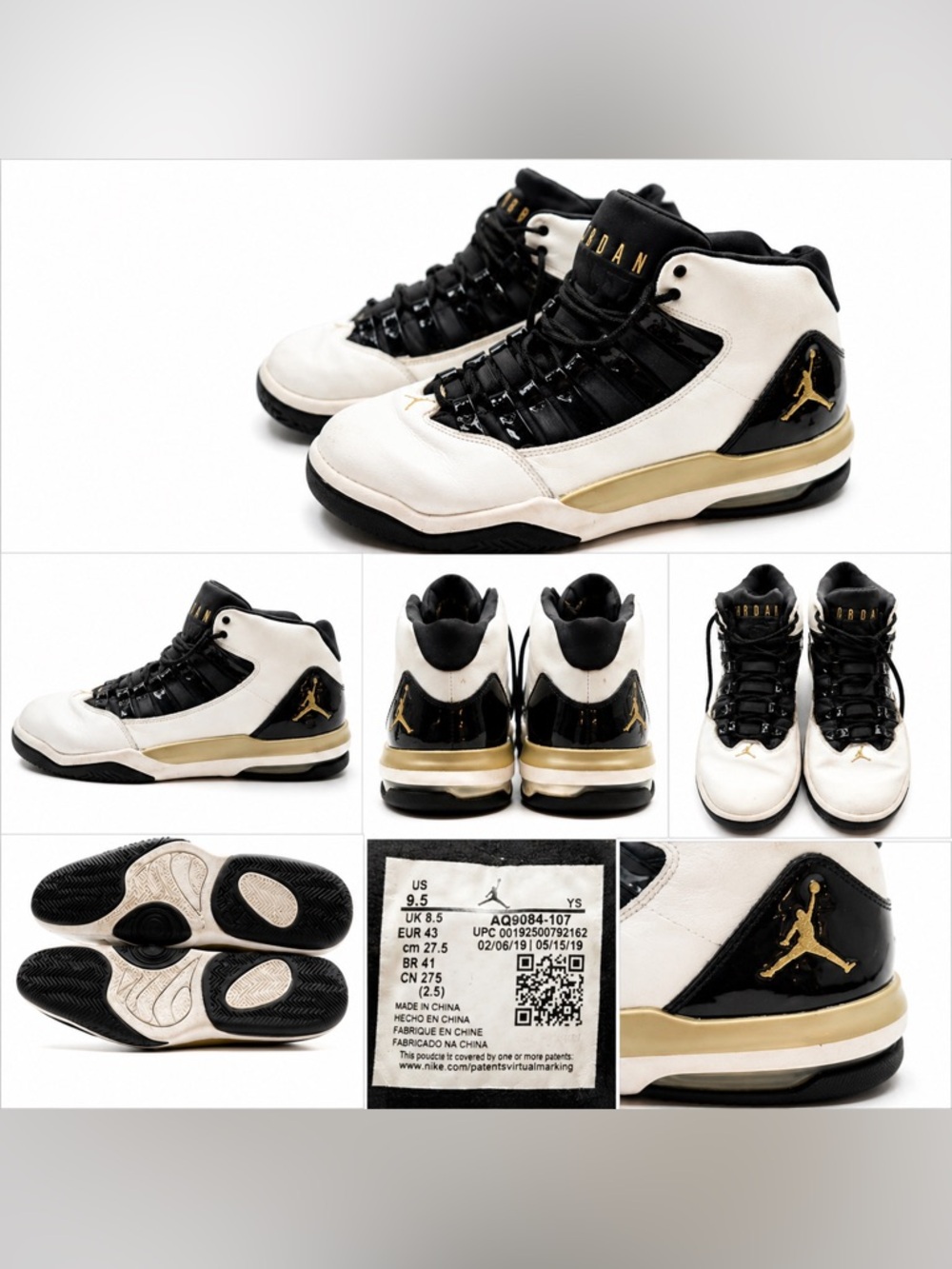 Air Jordan Max Aura White Black Gold Mens 9.5